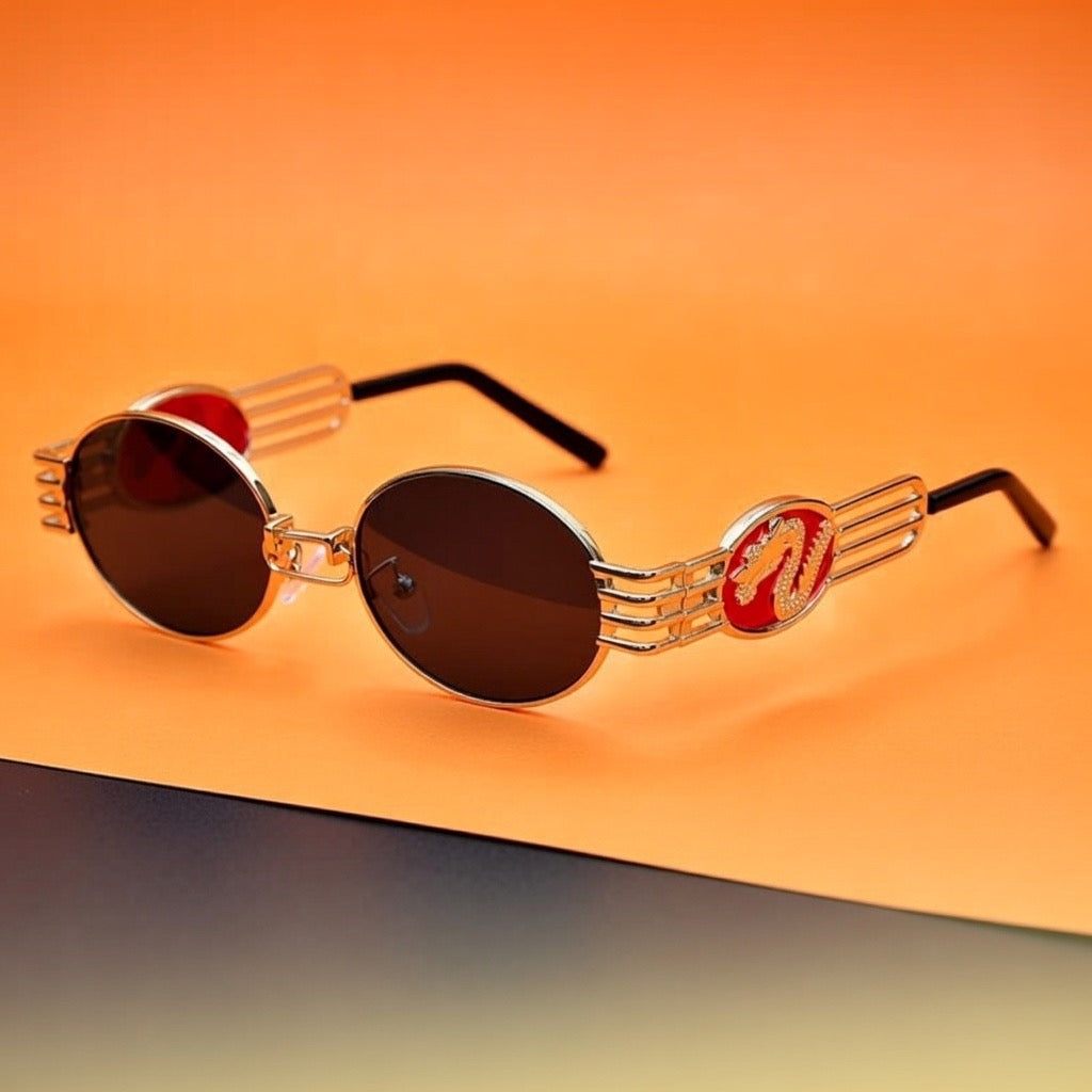 LECHE DRAGO Metal Frame Chinese Dragon Sunglasses