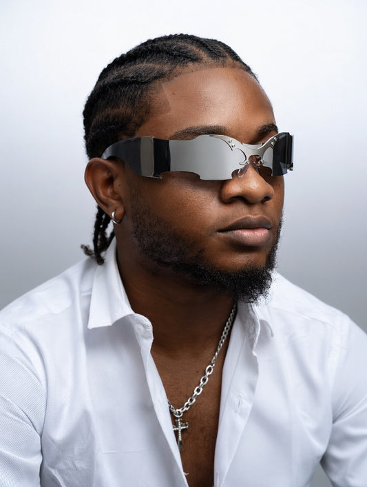 Lanvaro Eclipse Predator – Premium Chrome Batwing Rimless Sunglasses