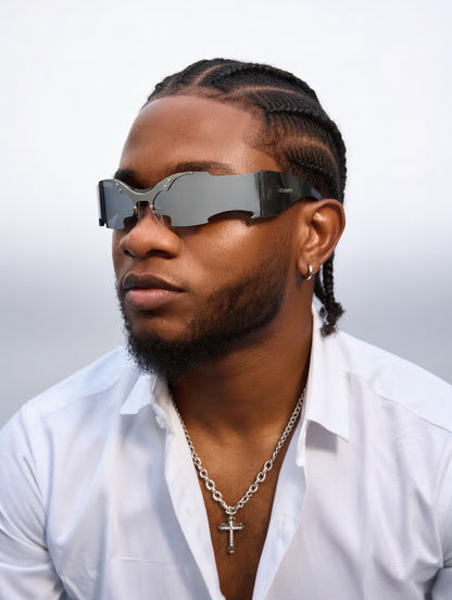 Lanvaro Eclipse Predator – Premium Chrome Batwing Rimless Sunglasses