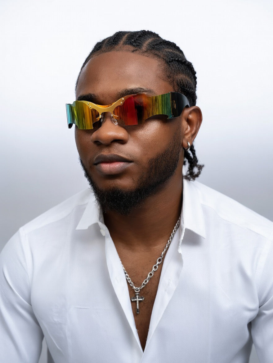 Lanvaro Eclipse Predator – Premium Chrome Batwing Rimless Sunglasses