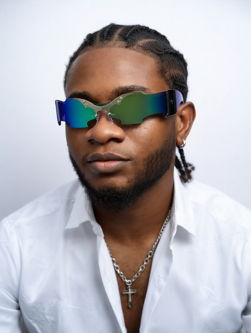 Lanvaro Eclipse Predator – Premium Chrome Batwing Rimless Sunglasses