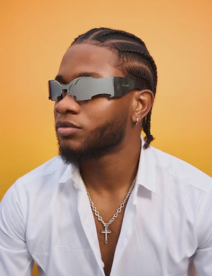 Lanvaro Eclipse Predator – Premium Chrome Batwing Rimless Sunglasses